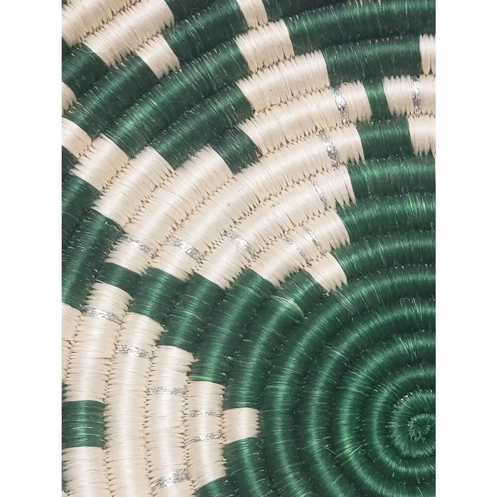 AFRICAN WALL BASKET Hand Woven Rwanda Bowl Green Cream